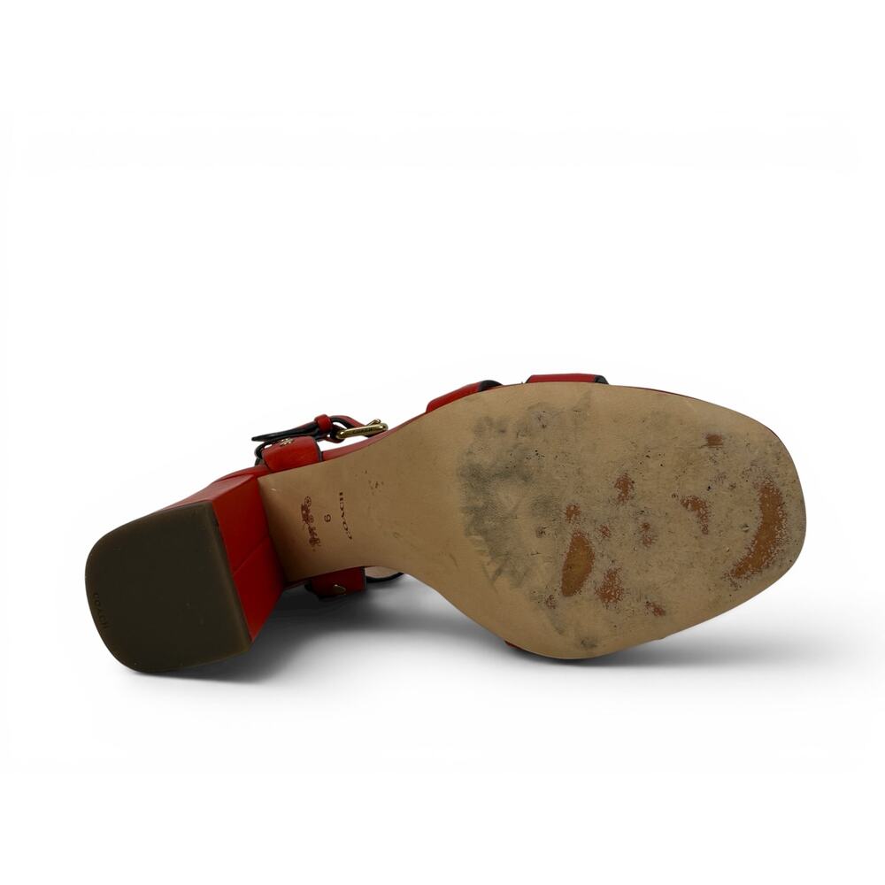 Coach Margaret Sandal Womens 6 Red Leather Studded Block Heel Ankle Strap - Picture 9 of 16